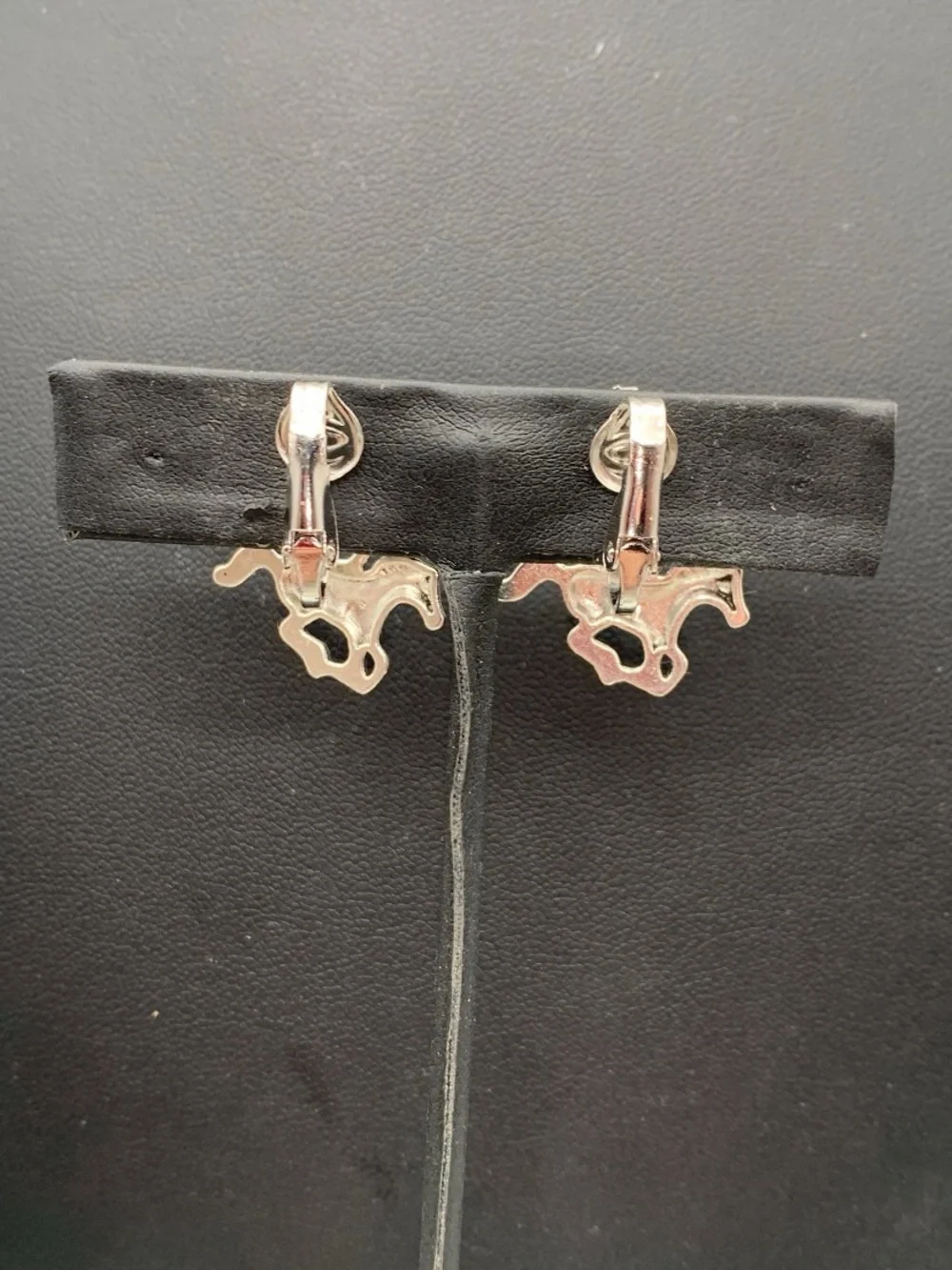 Silver tone galloping Horse Dangle clip on Earrings - western horse clip on